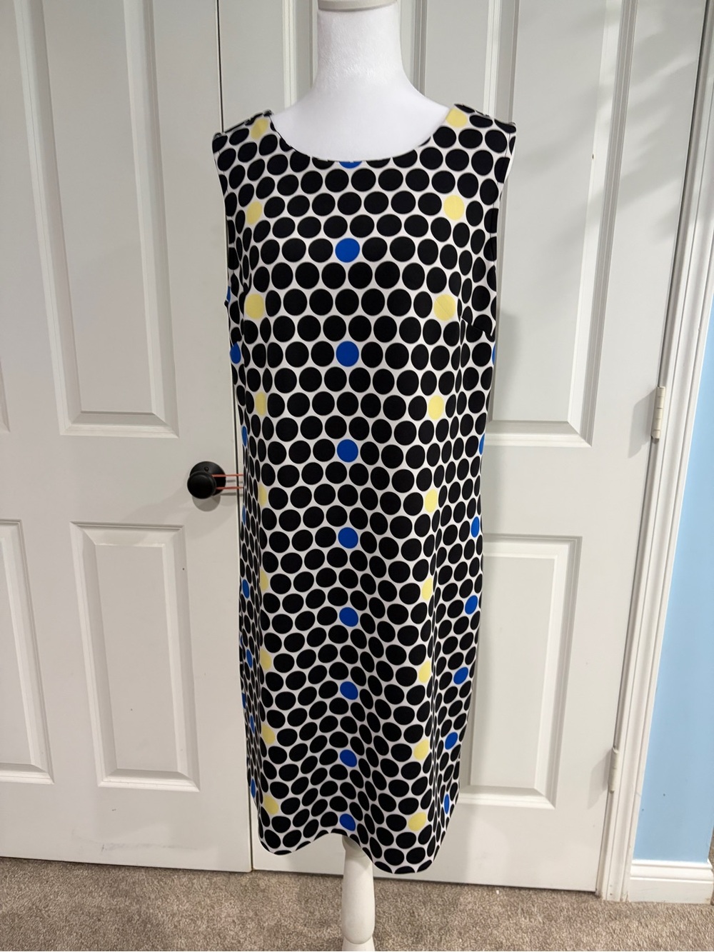 Worthington Black Polka Dot Midi Dress with Blue and Yellow Accents